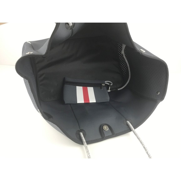 QOGIR Gray Neoprene Tote Bag Red White Stripe‎ Beach Travel Zipper Pouch - Picture 12 of 16